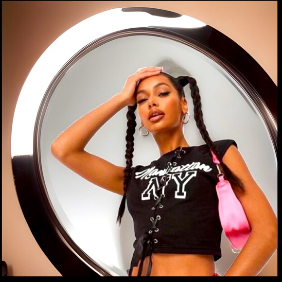 MANHATTAN NEW YORK Lace Up At An ↙️ ⬆️ 2 ⬇️Vest Style  Short Sleeve Crop Top - Picture 2 of 9